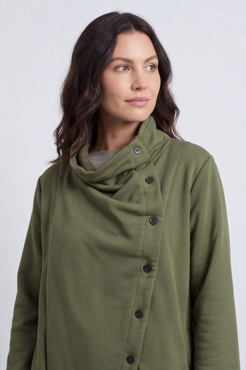 Damaris Asymmetric Button Cotton Top Khaki – image 6 of 6