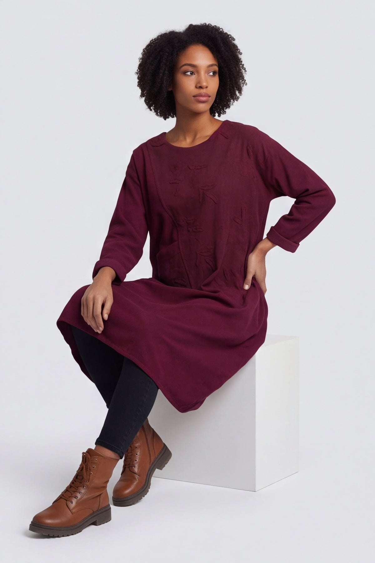 Laurie Needlecord Dress Burgundy – image 6 of 6