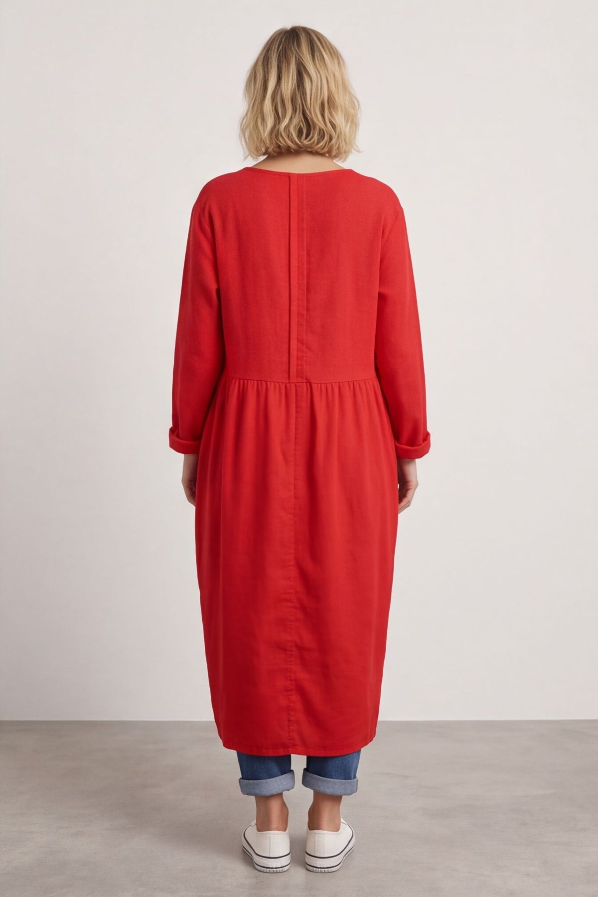 Tina Ribbed Detail Cotton Dress Red