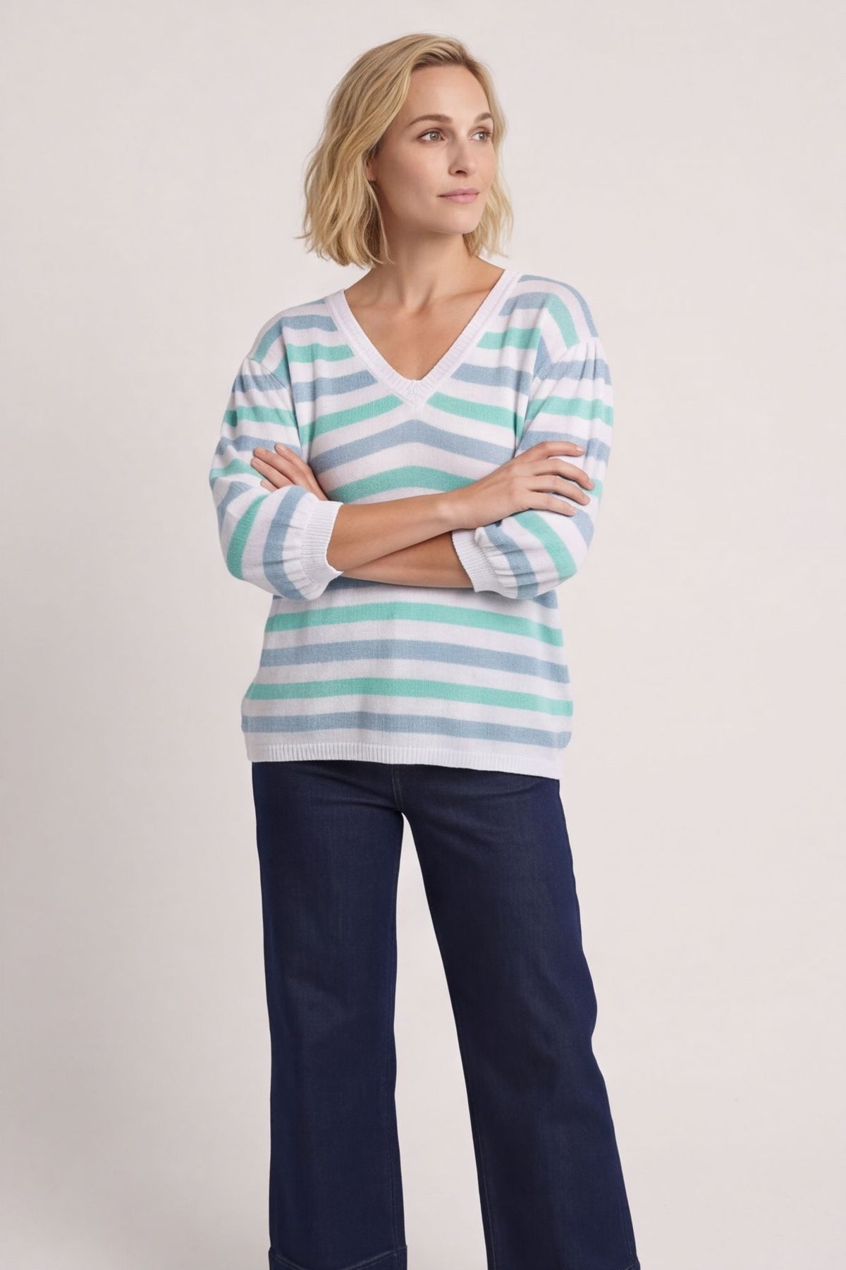 Gladys Stripe Knit Cotton Top Blue – image 6 of 6