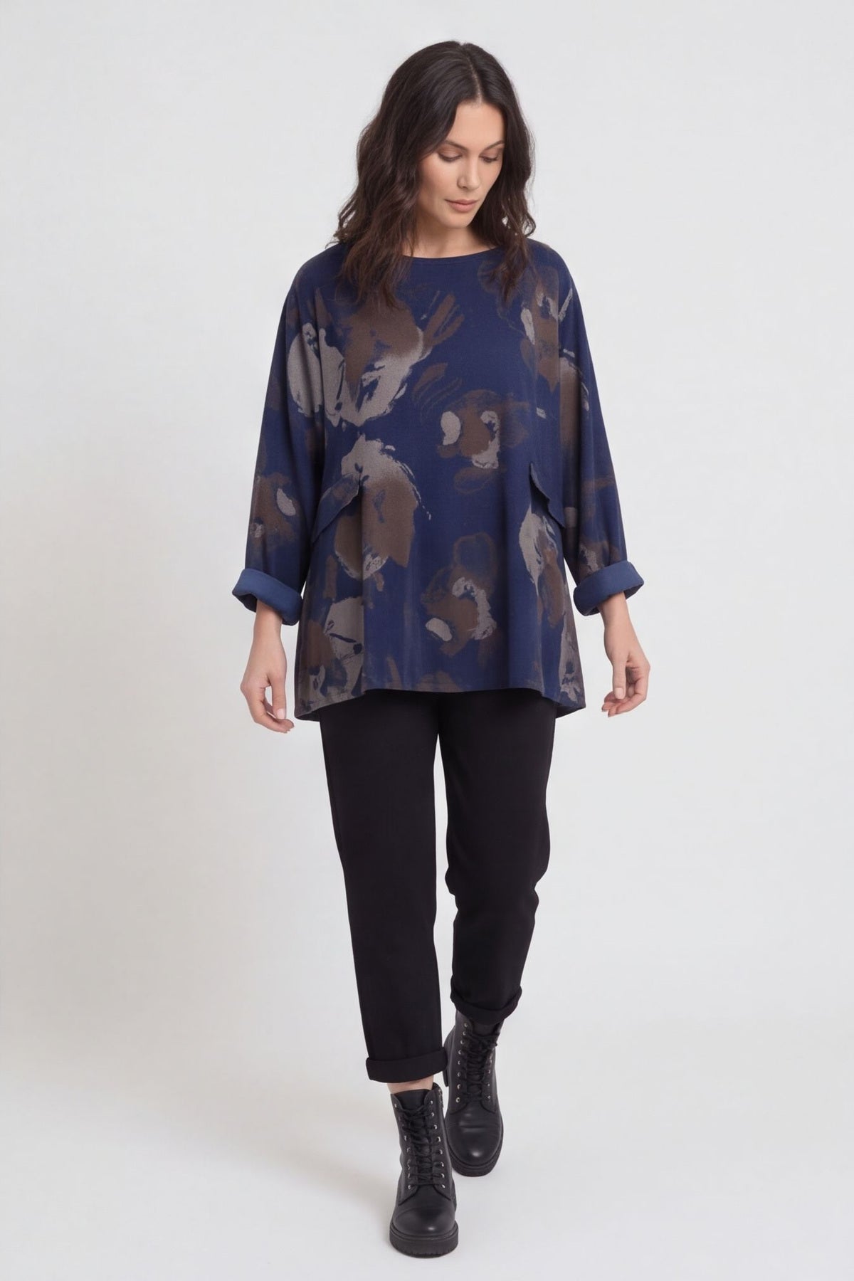 Rachel Print Needlecord Top Navy – image 4 of 4