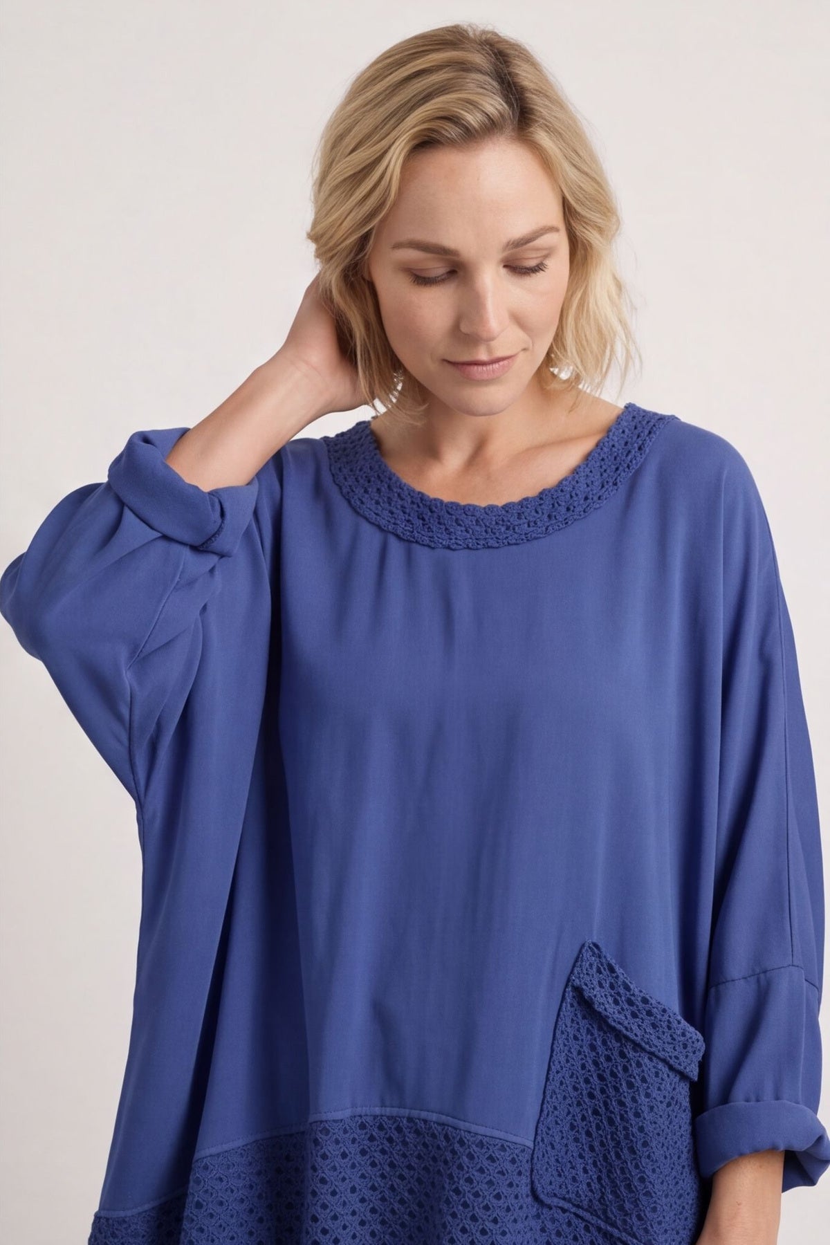 Mozelle Crochet Detail Cotton Top Cobalt – image 6 of 6