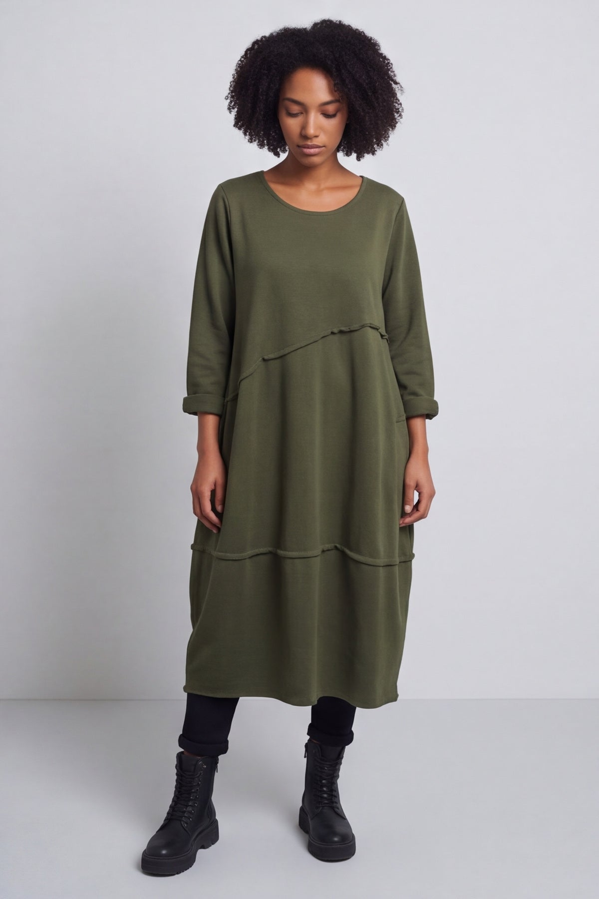 Minnie Seam Detail Cotton Tunic Khaki – image 5 of 5