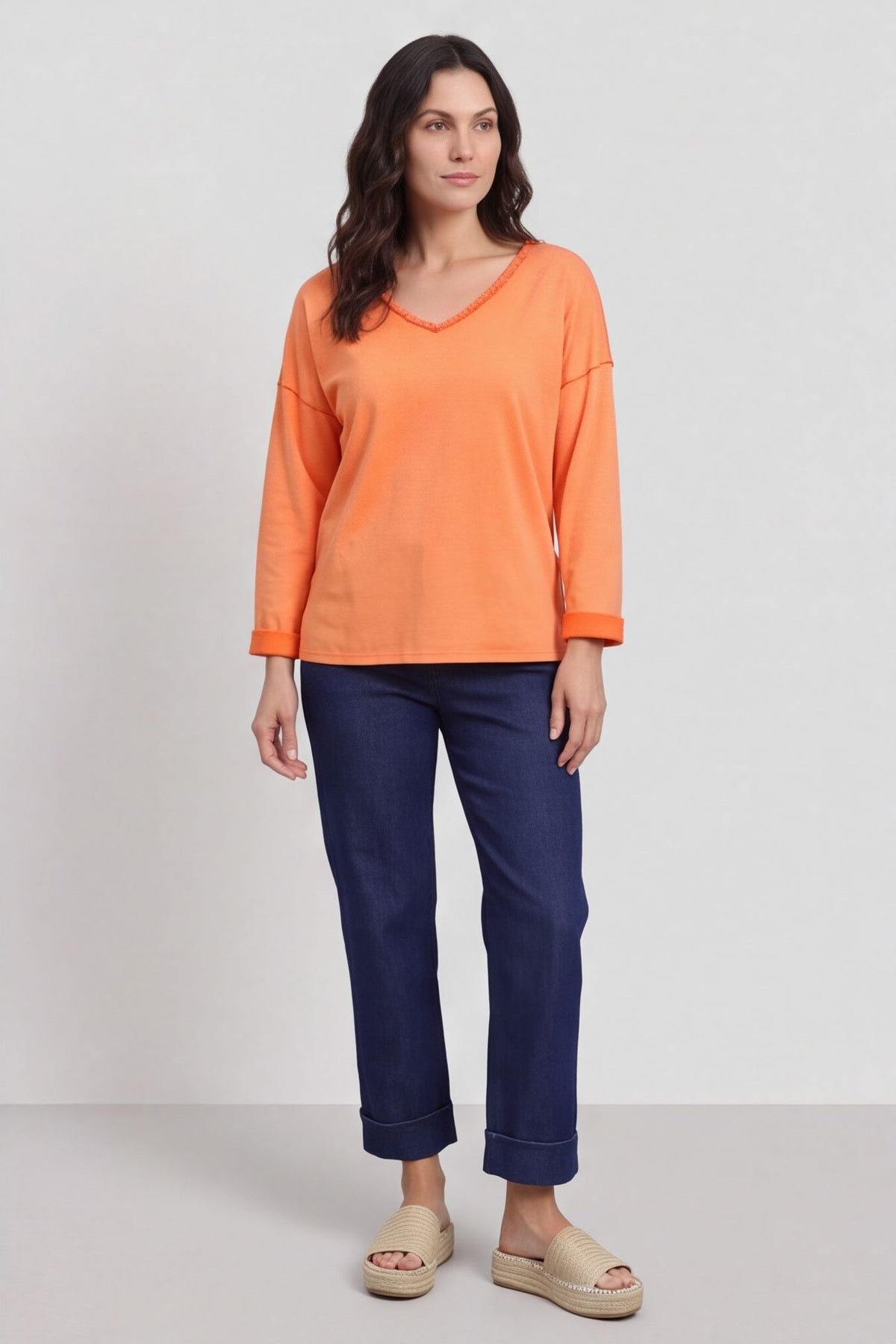 Kinsley Washed V-Neck Cotton Top Orange – image 5 of 5