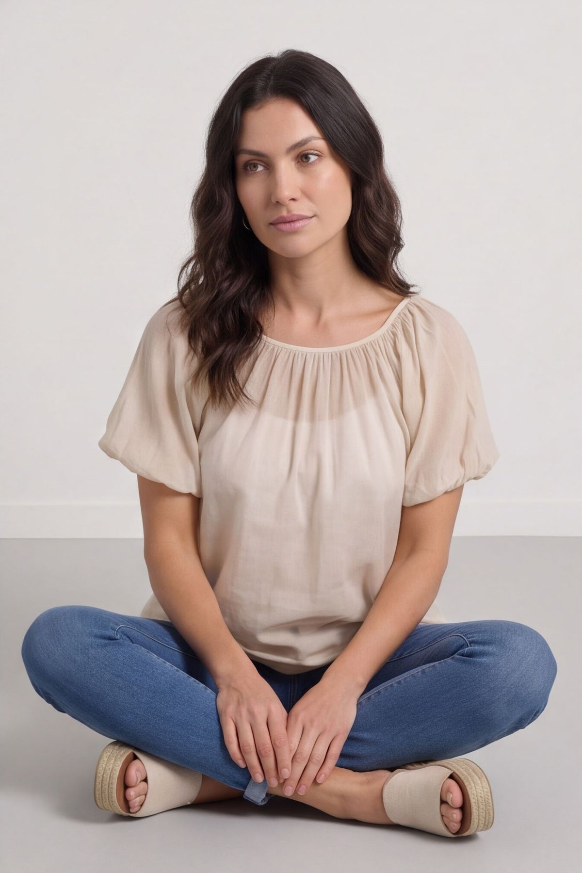Bude Puff Sleeve Cotton Top Stone – image 5 of 5