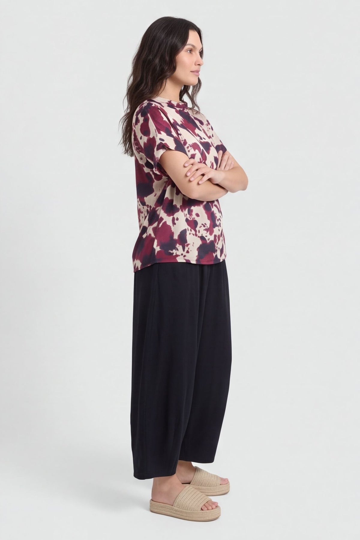 Nancy Print Cowl Neck Top Burgundy – image 6 of 6