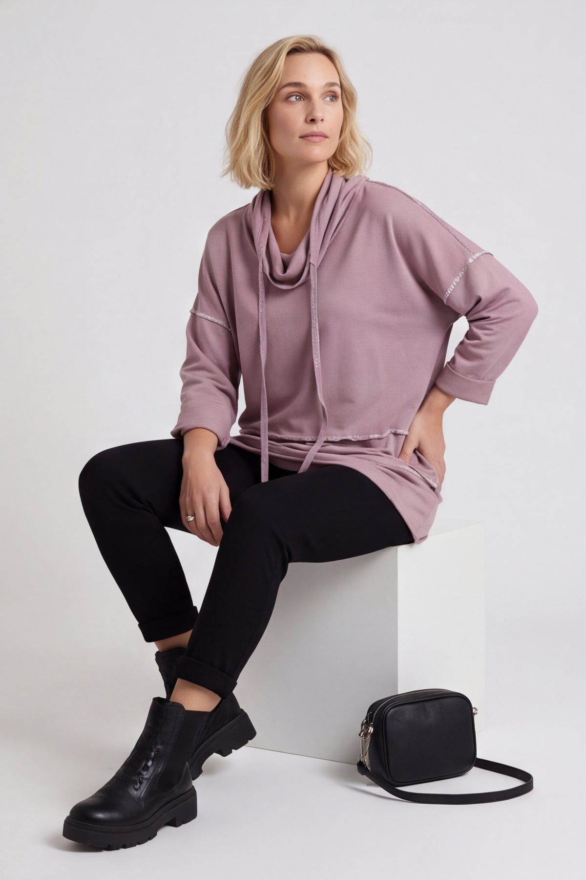 Clarina Cowl Neck Cotton Top Mauve – image 6 of 6