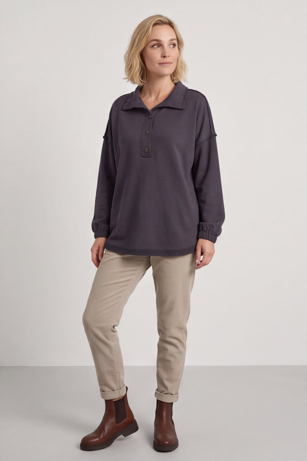 Sybil Button Cotton Sweatshirt Charcoal – image 5 of 5