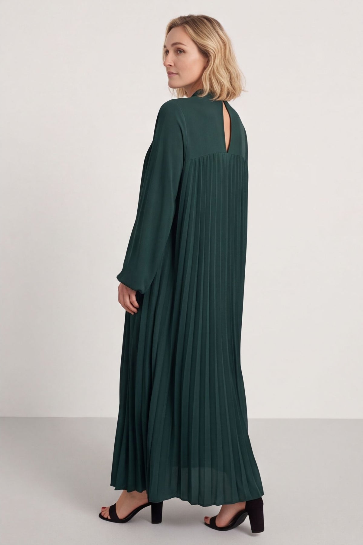 Renata Long Sleeve Pleated Dress Bottle Green – image 6 of 6