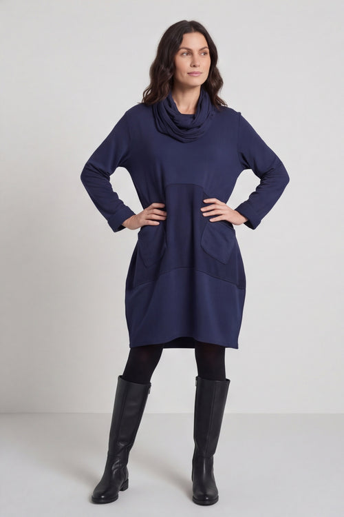 Rizo Snood Cotton Dress Navy – image 6 of 6