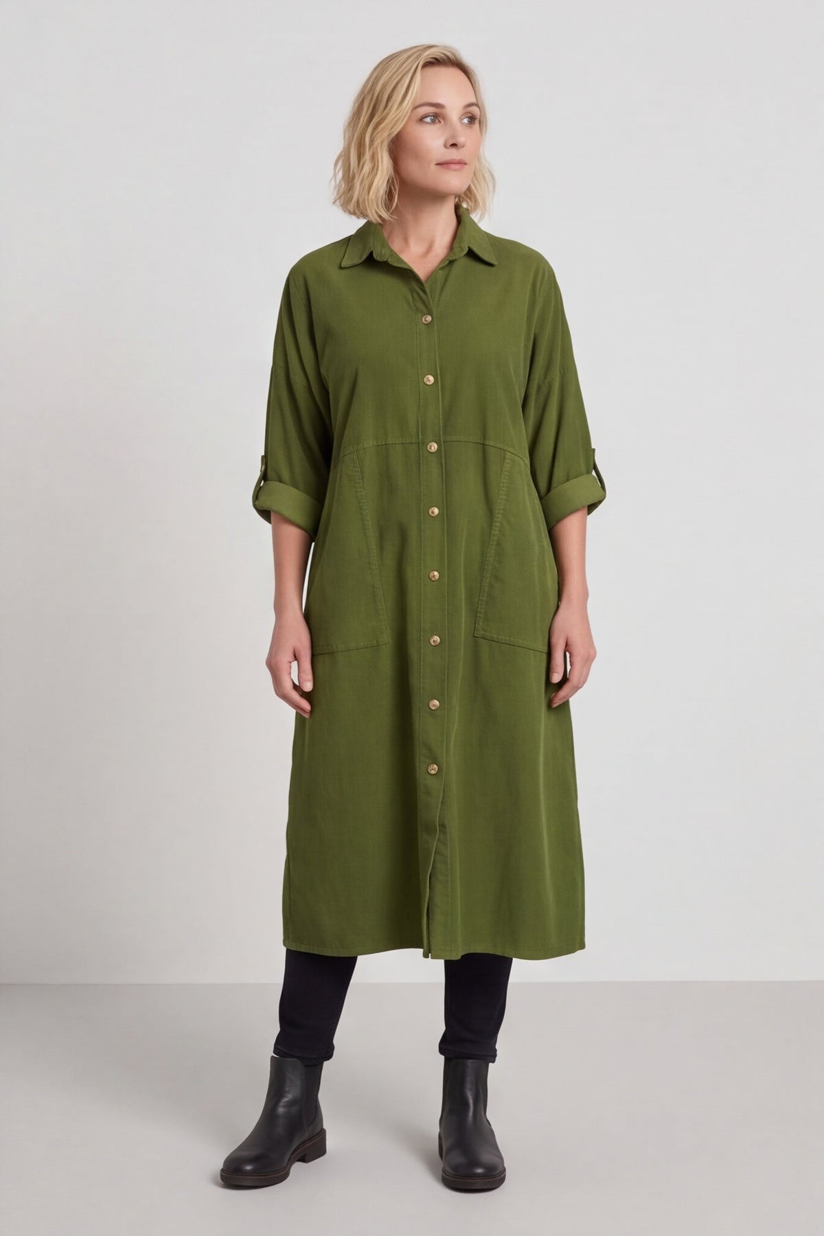 Lecia Needlecord Shirt Dress Olive – image 6 of 6
