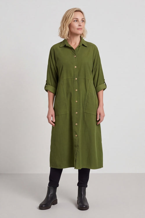 Lecia Needlecord Shirt Dress Olive – image 6 of 6