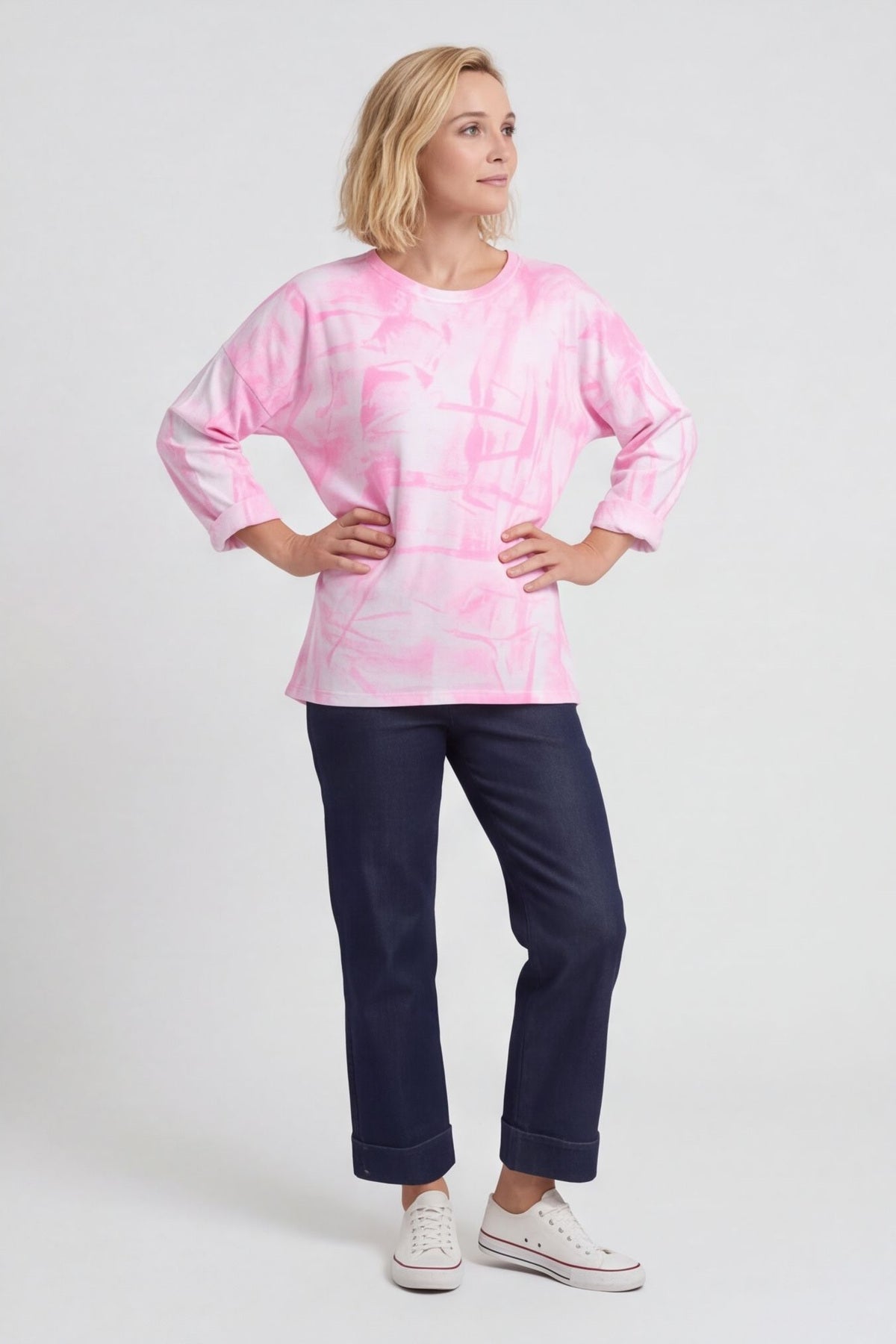 Charnette Long Sleeve Tie Dye Cotton Top Fuchsia – image 5 of 5