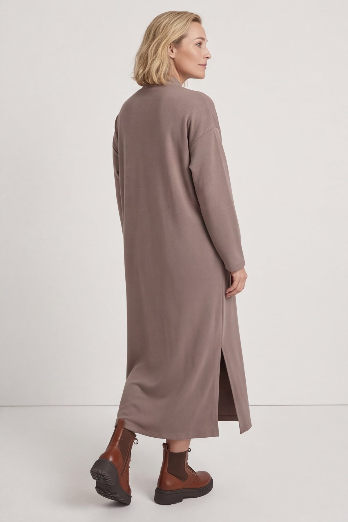 Clarissa V-Neck Cotton Dress Mocha – image 6 of 6