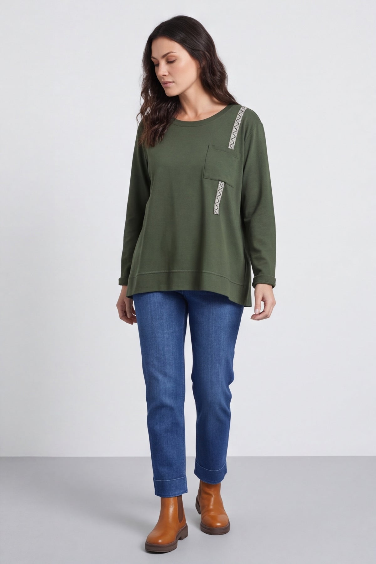 Barbara Pocket Cotton Top Khaki – image 6 of 6