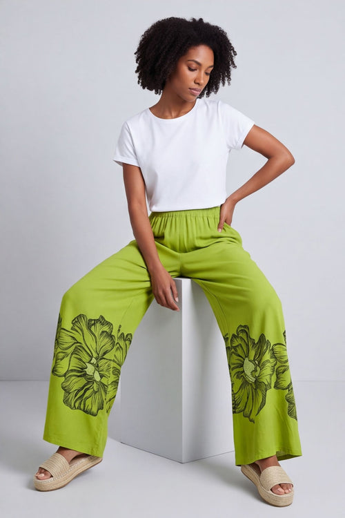 Aksana Flower Wide Leg Trousers Olive – image 3 of 3
