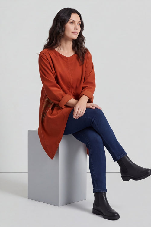 Berenice Print Detail Needlecord Top Burnt Orange – image 6 of 6