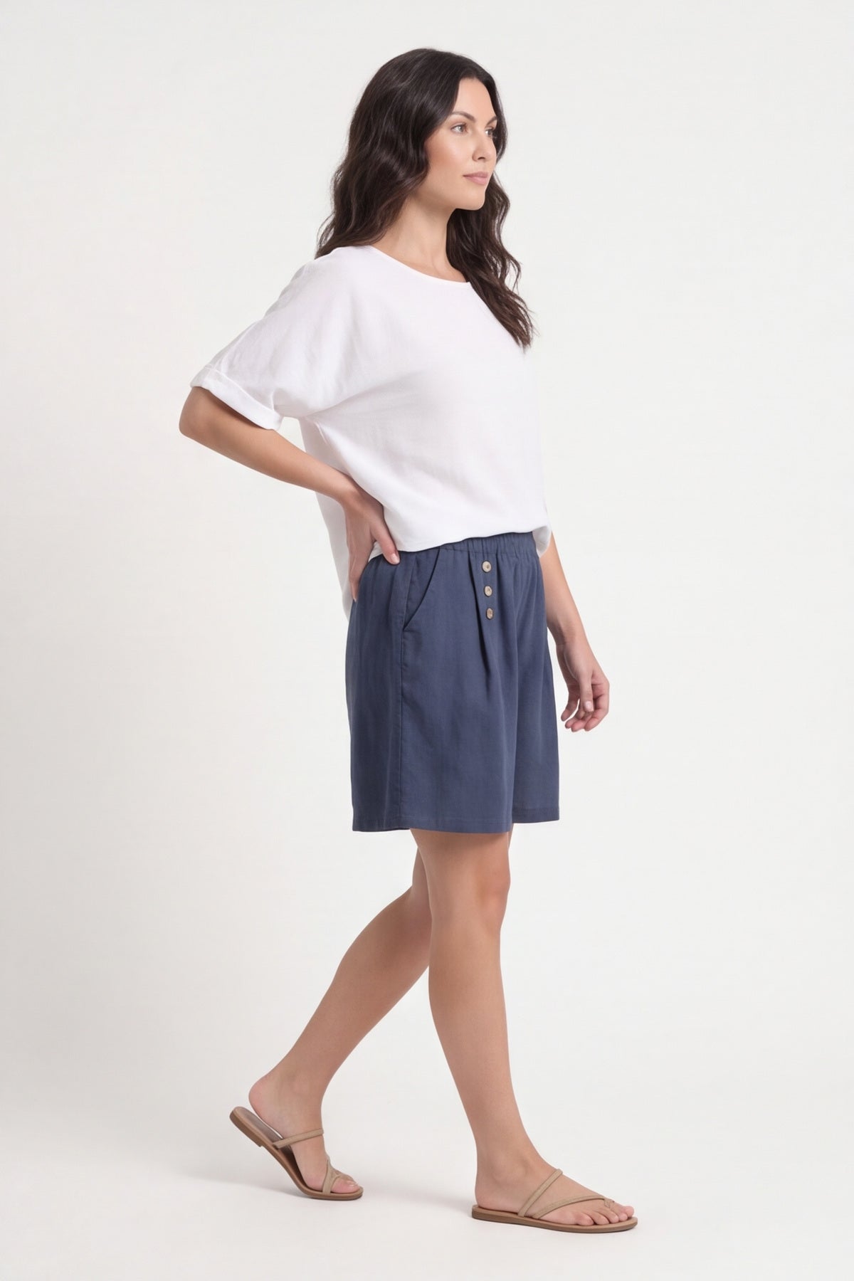 Arielle Linen Blend Shorts Navy – image 6 of 6