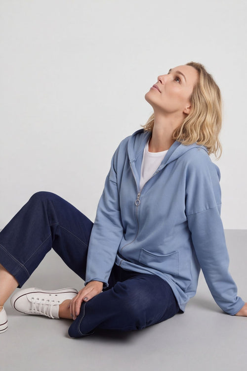 Dariana Zip Hooded Cotton Top Blue – image 6 of 6