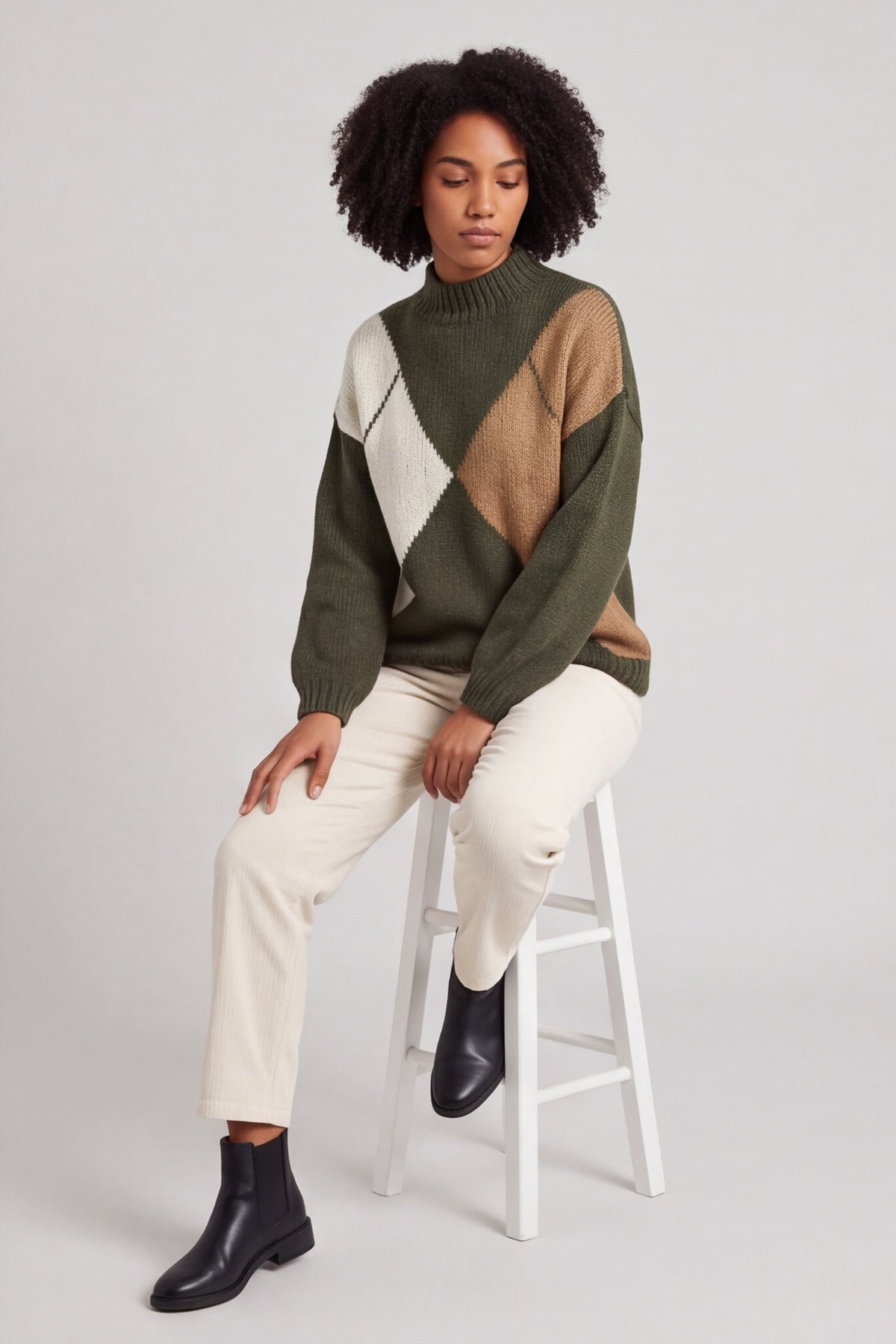 Rodina Argyle Knitted Jumper Khaki – image 5 of 5