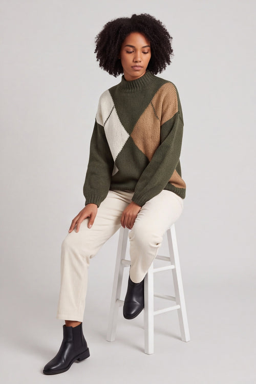 Rodina Argyle Knitted Jumper Khaki – image 5 of 5