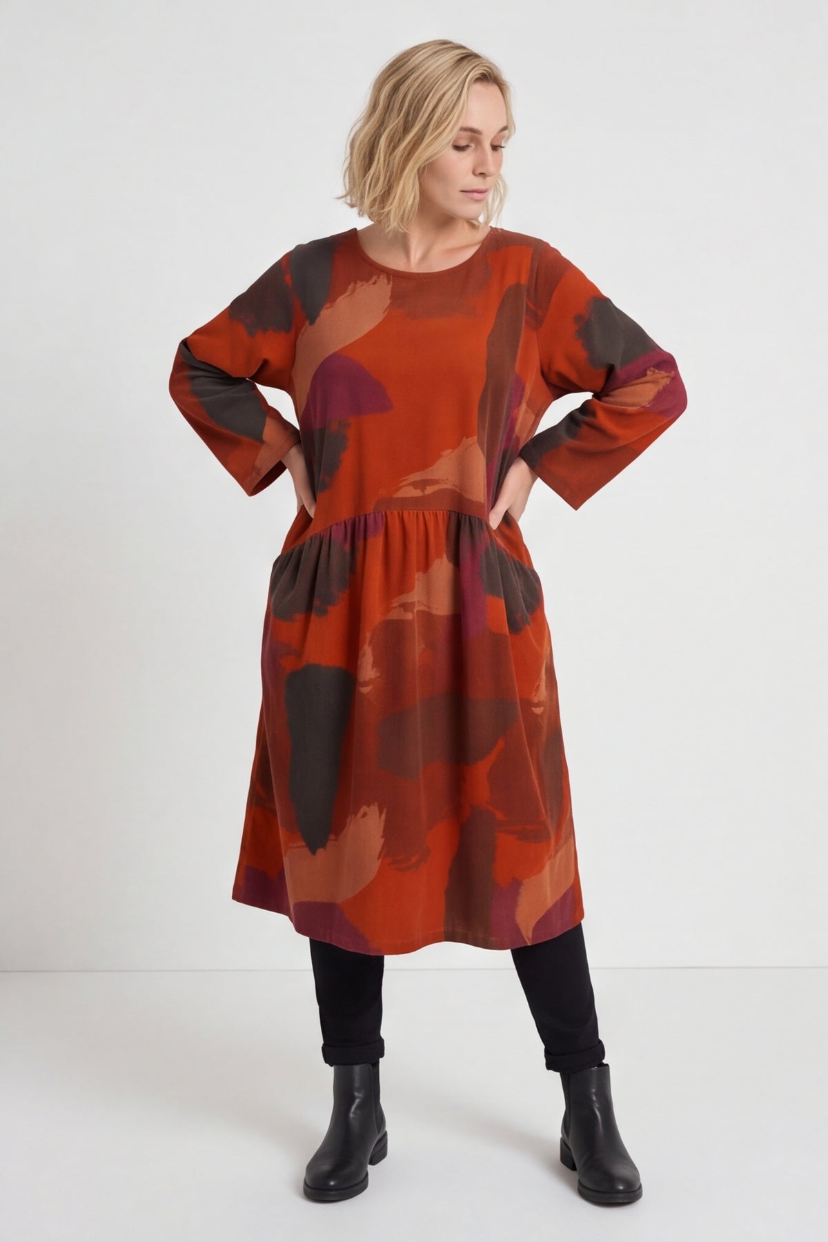 Dreda Print Needlecord Dress Burnt Orange – image 6 of 6
