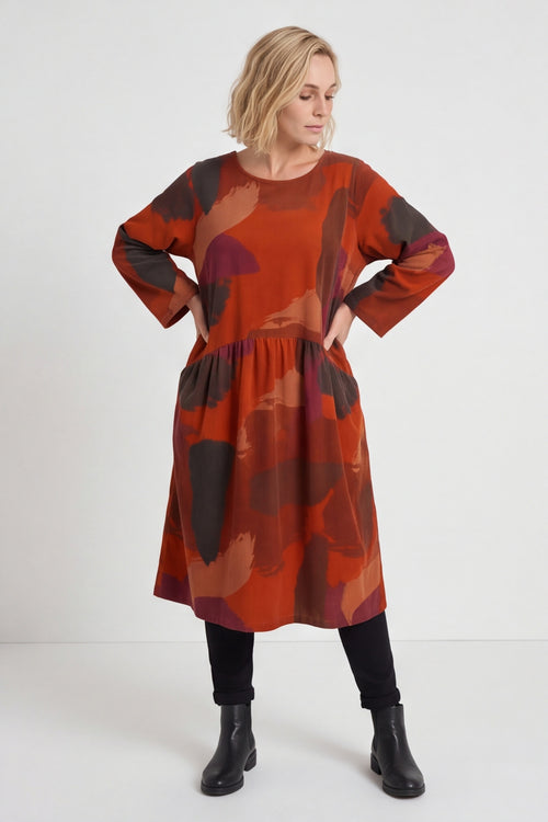 Dreda Print Needlecord Dress Burnt Orange – image 6 of 6