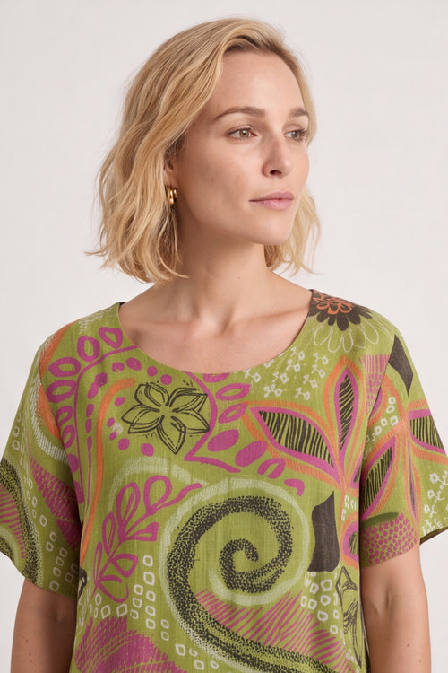 Aurora Leaf Linen Shift Dress – image 4 of 4