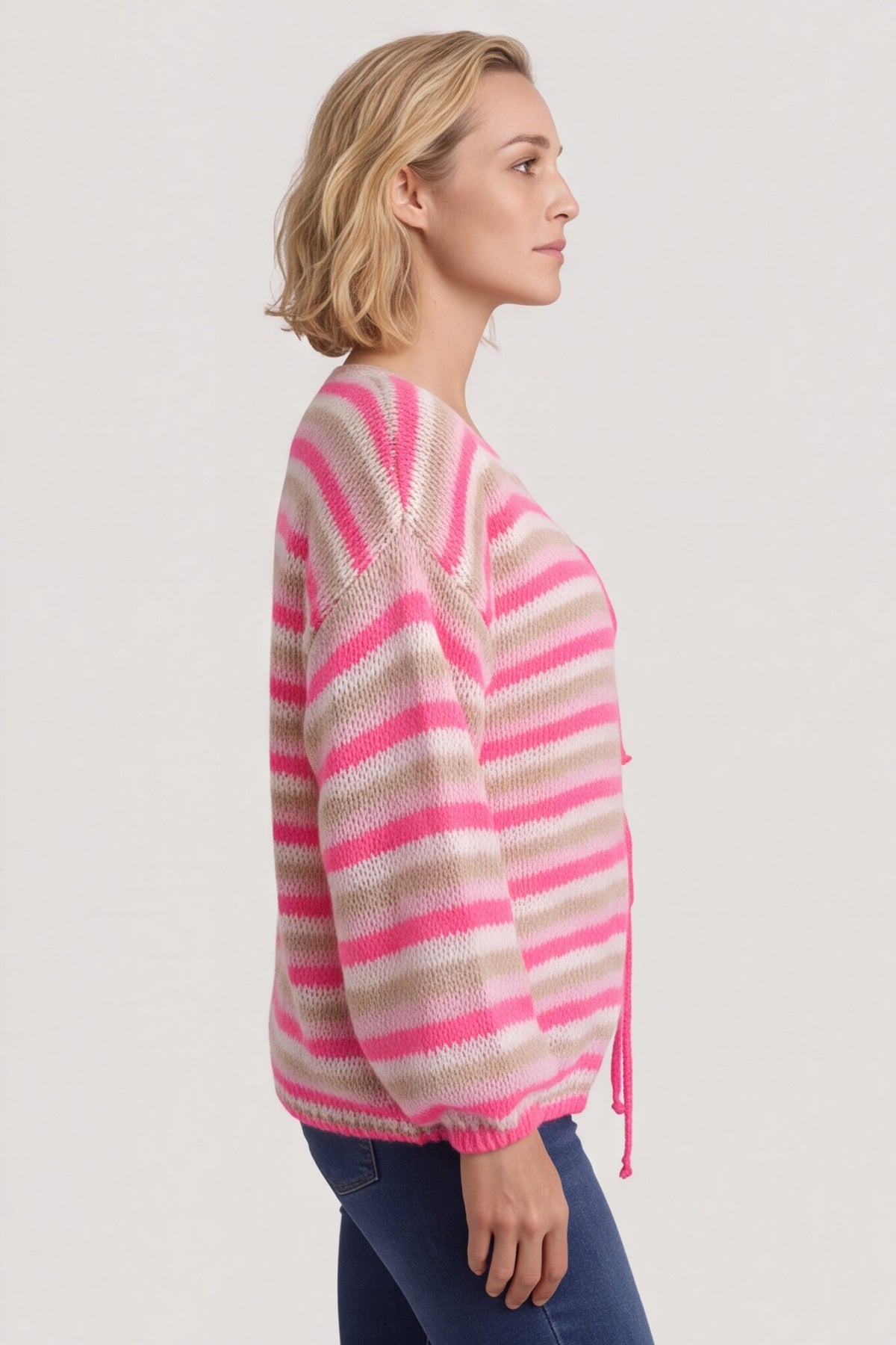 Merlyn Stripe Tie Knitted Cardigan Fuchsia – image 6 of 6