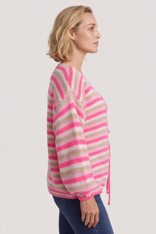 Merlyn Stripe Tie Knitted Cardigan Fuchsia – image 6 of 6
