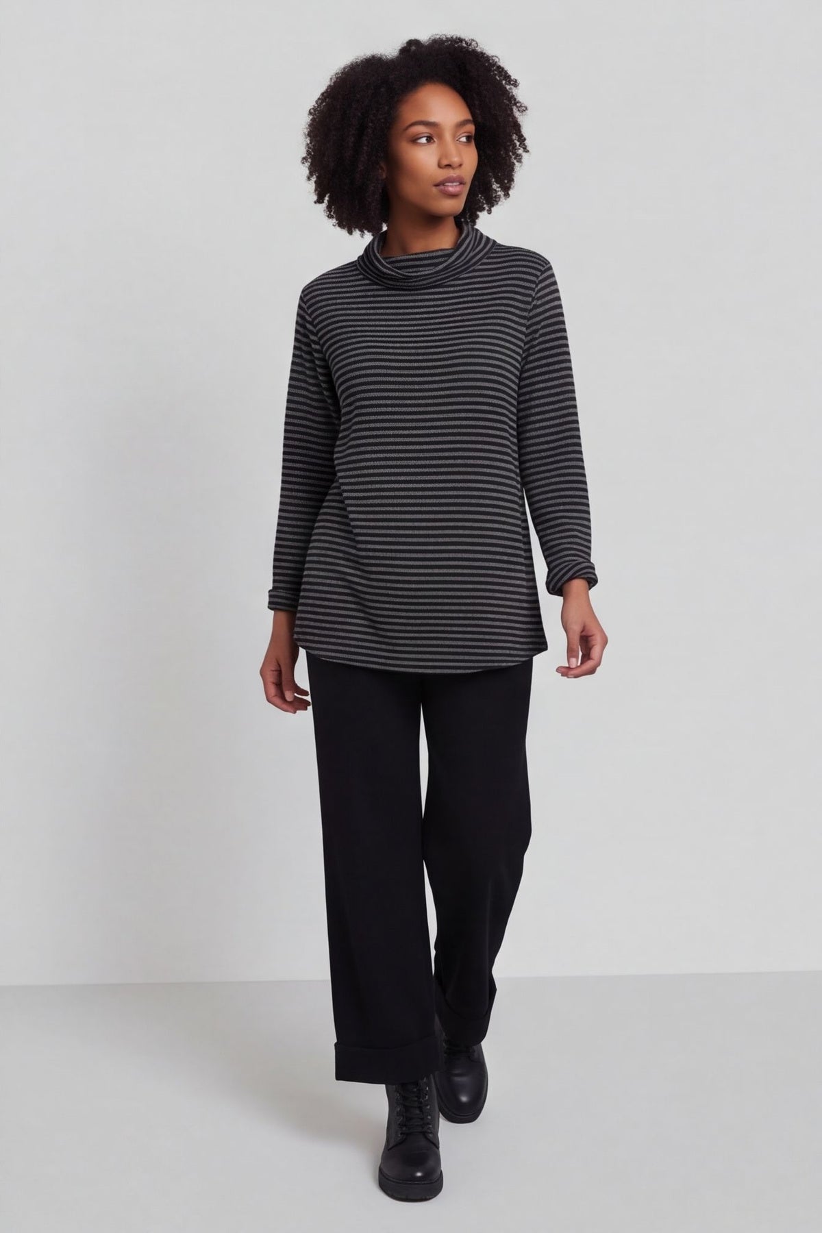 Lyssa Cowl Neck Stripe Top Mid Grey – image 6 of 6