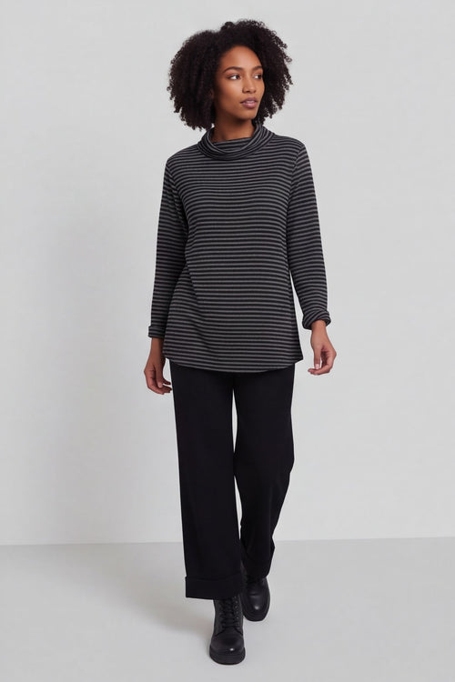 Lyssa Cowl Neck Stripe Top Mid Grey – image 6 of 6