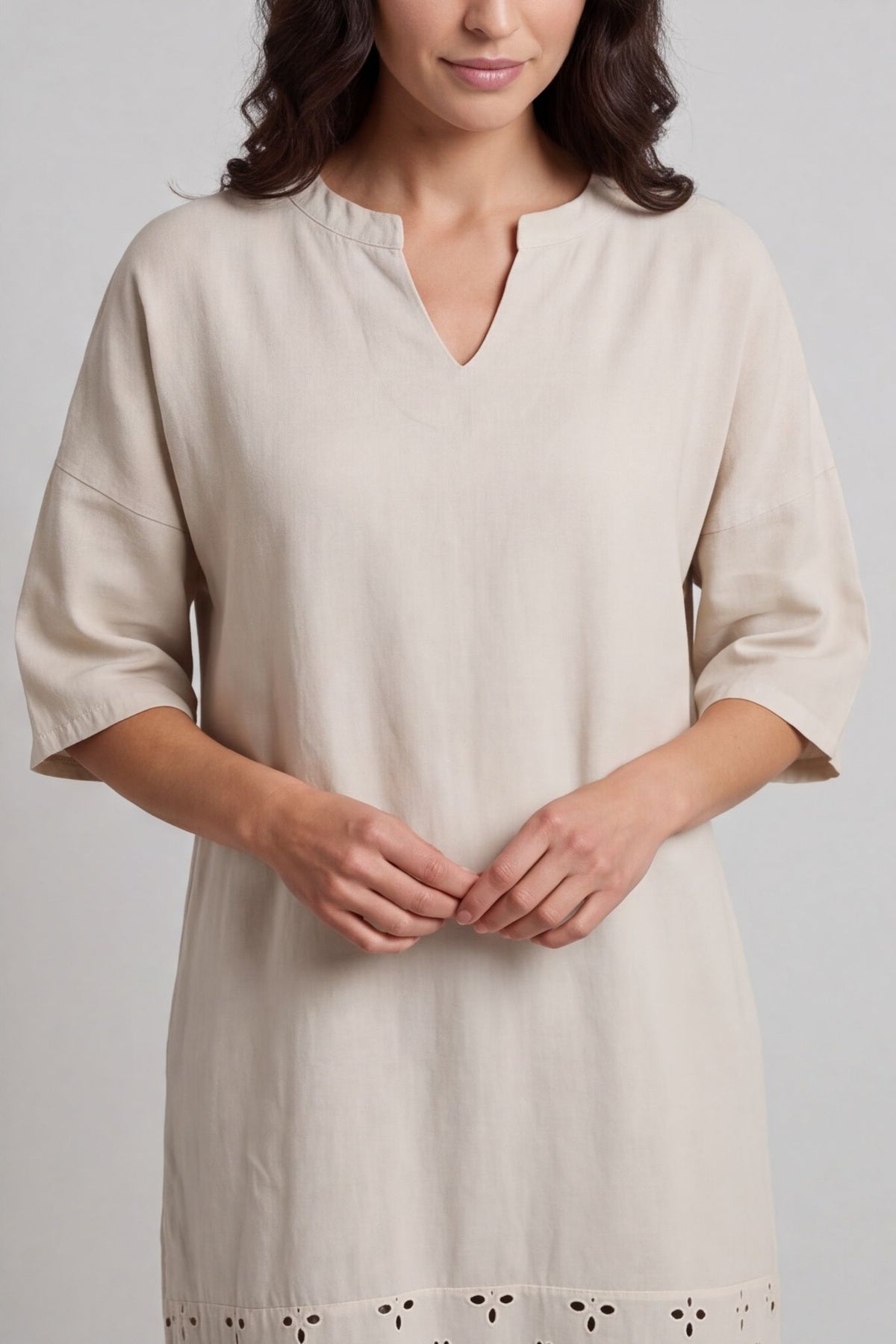 Gabrielle Embroidered Linen Dress Stone – image 6 of 6