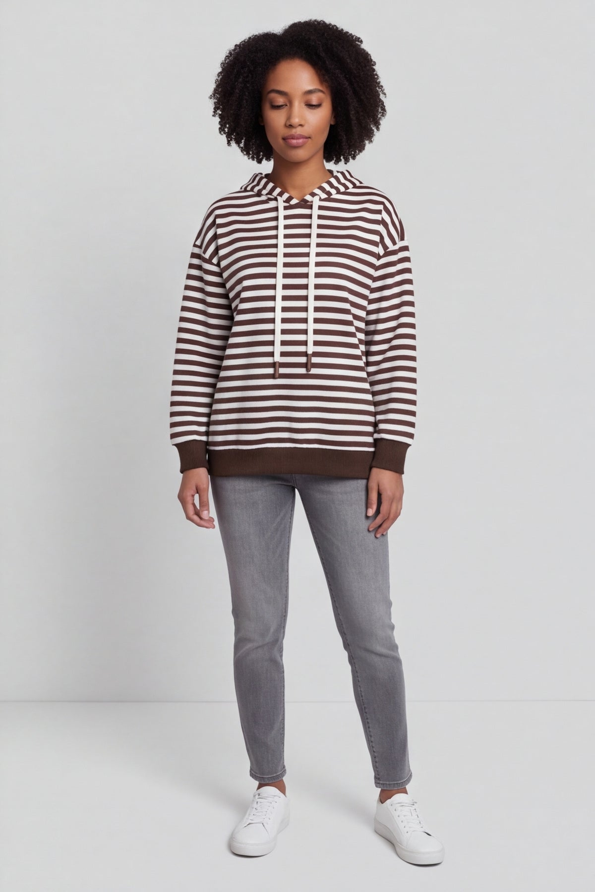 Selena Stripe Hooded Top Cocoa – image 6 of 6