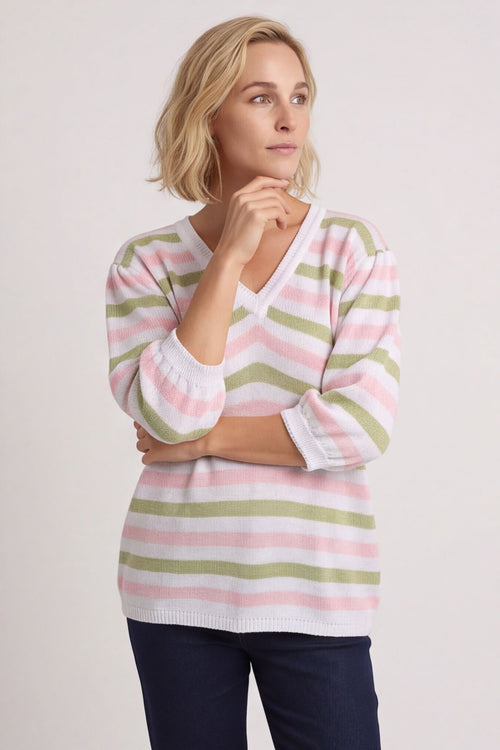 Gladys Stripe Knit Cotton Top Pink – image 6 of 6