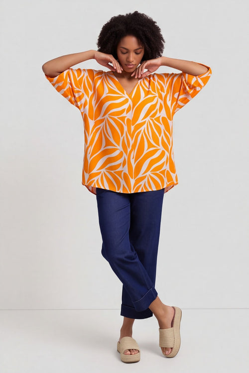Morgan Print V-Neck Top Orange – image 4 of 4