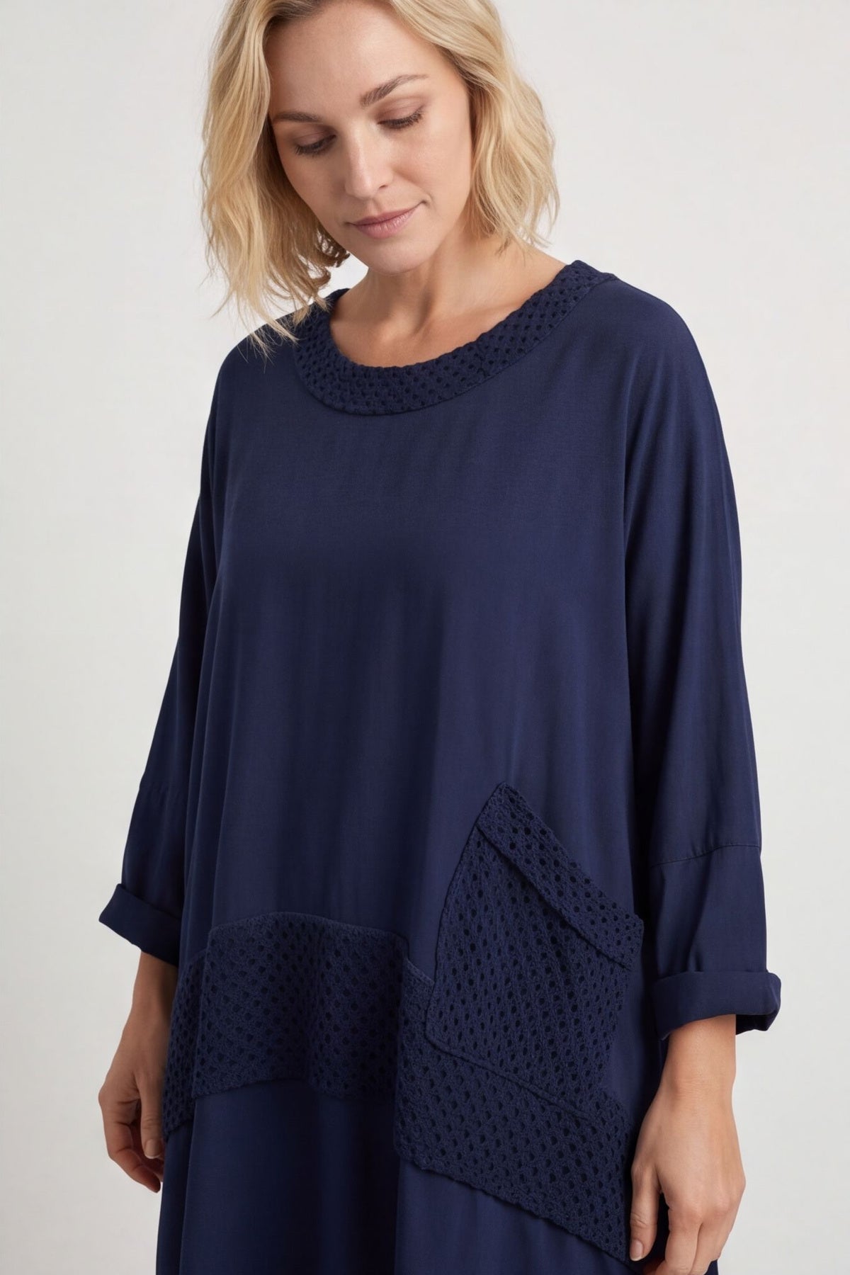Mozelle Crochet Detail Cotton Top Navy – image 5 of 5