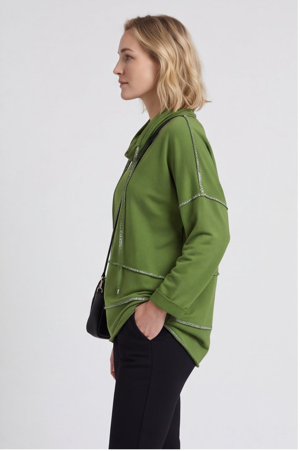 Clarina Cowl Neck Cotton Top Olive – image 6 of 6