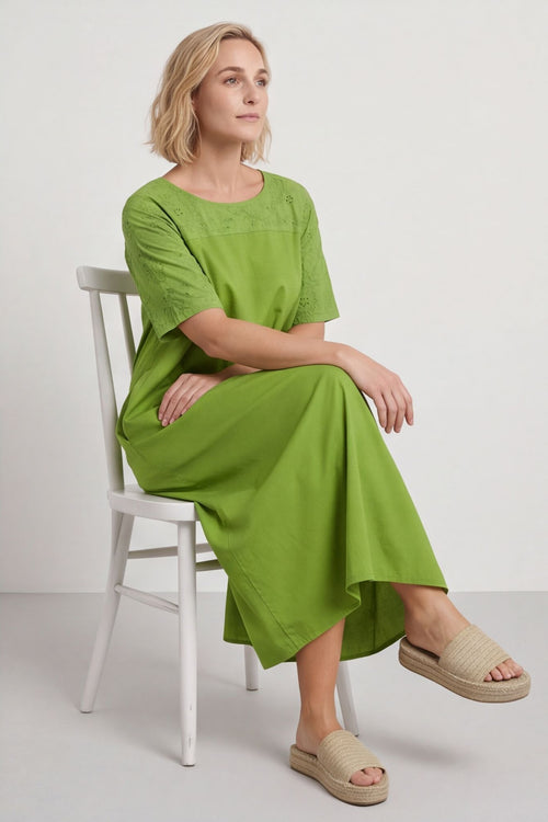 Raven Embroidered Shoulder Cotton Dress Olive – image 6 of 6