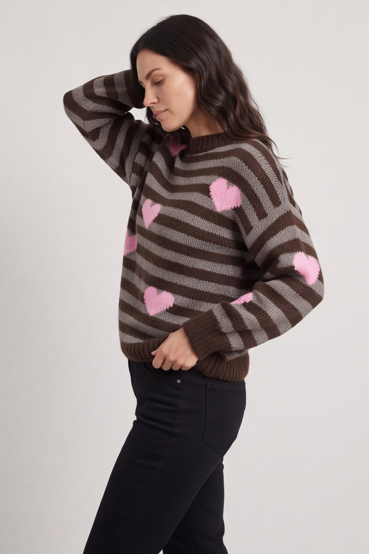 Carina Heart Stripe Knitted Jumper Cocoa – image 6 of 6