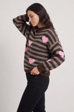 Carina Heart Stripe Knitted Jumper Cocoa Cocoa - Carina Heart Stripe Knitted Jumper Cocoa – image 6 of 6