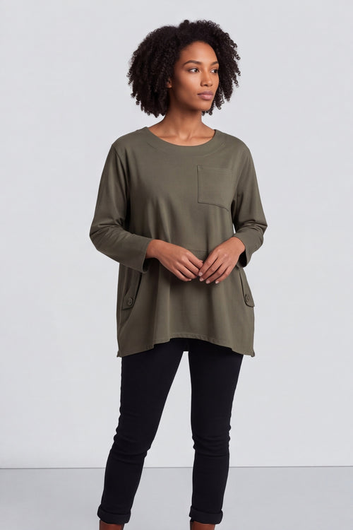 Angelina Pocket Cotton Top Khaki – image 6 of 6