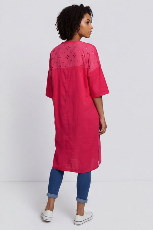 Gabrielle Embroidered Linen Dress Hot Pink – image 6 of 6