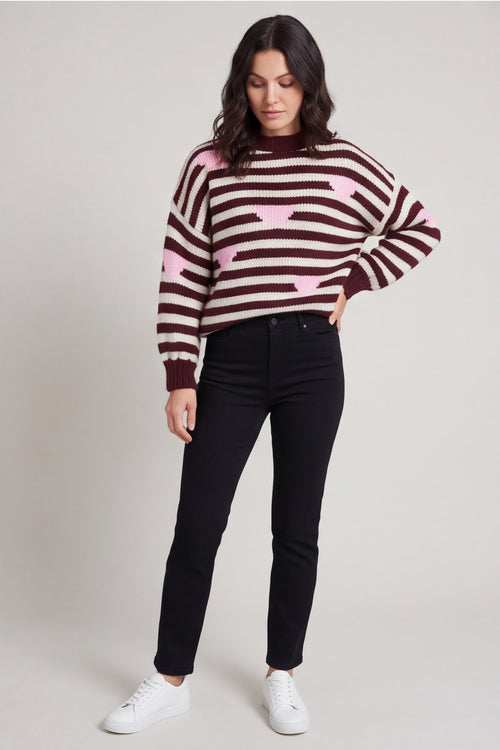 Carina Heart Stripe Knitted Jumper Wine – image 5 of 5