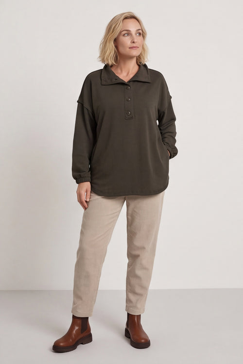 Sybil Button Cotton Sweatshirt Khaki – image 6 of 6