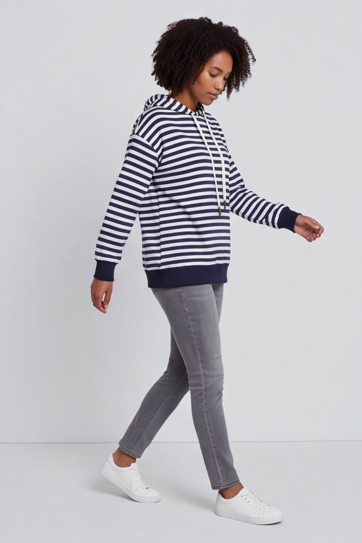 Selena Stripe Hooded Top Navy – image 6 of 6