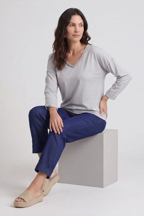 Kinsley Washed V-Neck Cotton Top Mocha – image 6 of 6