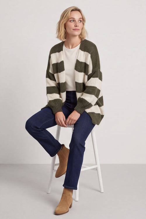 Kennedy Stripe Knitted Cardigan Khaki – image 5 of 5