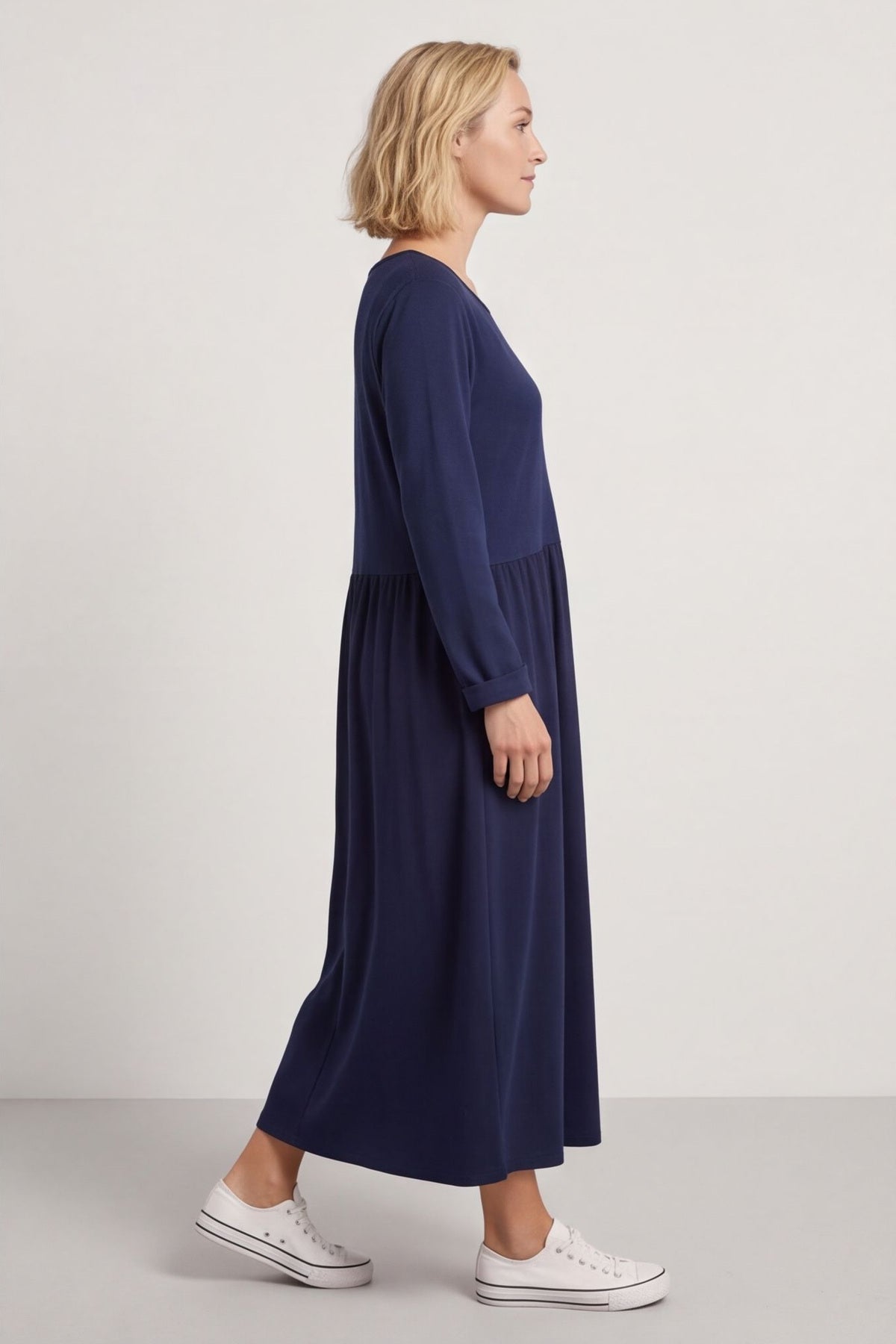 Tina Ribbed Detail Cotton Dress Navy – image 6 of 6