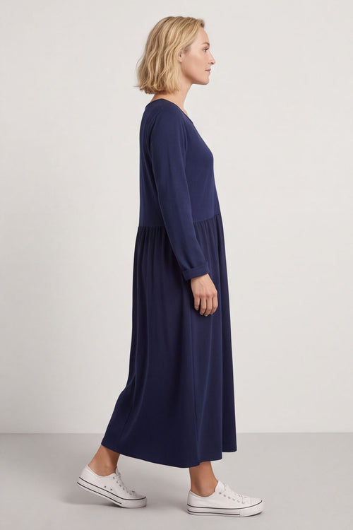 Tina Ribbed Detail Cotton Dress Navy – image 6 of 6